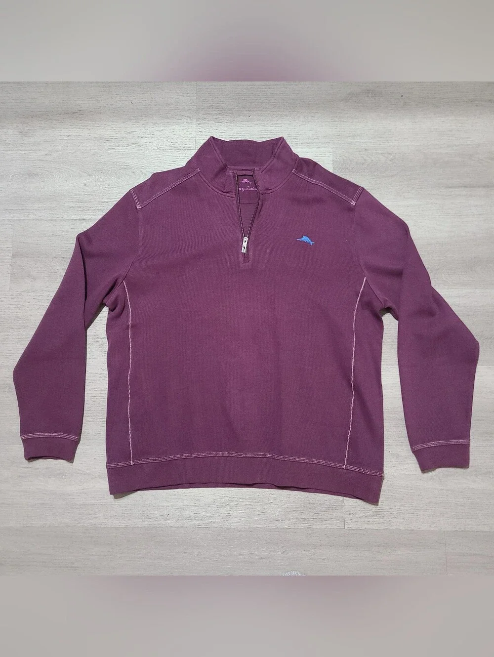 E1 Tommy Bahama Sweater Mens Size 2XL Purple Cotton Pullover Summer 1/4 Zip - Picture 1 of 3